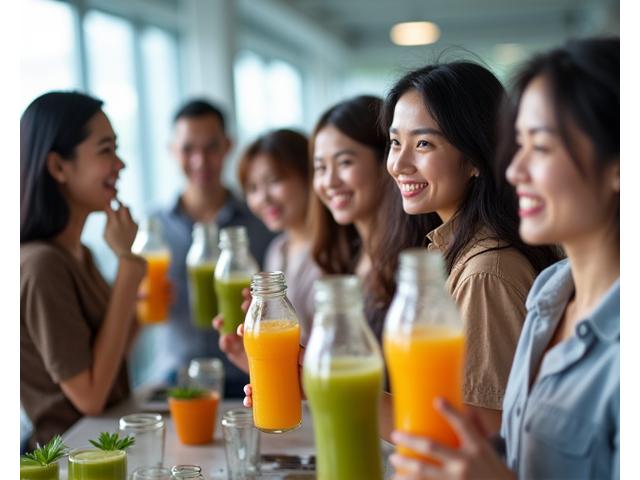 Pekerja korporat Malaysia menikmati jus segar di pejabat
