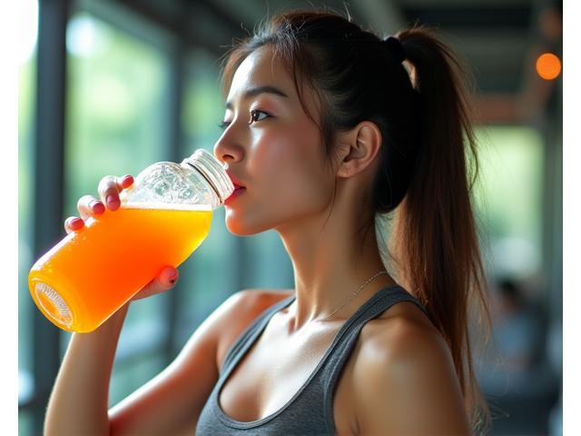 Seorang atlet sedang minum jus selepas bersenam