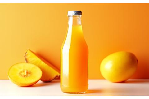 Tropical Energizer custom juice, a blend of mango, pineapple, and ginger in a stylish bottle.