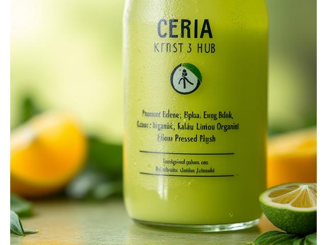 Dekat gambar label produk jus organik dengan senarai ramuan yang jelas