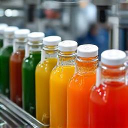 Botol jus cold-pressed organik diisi di kilang