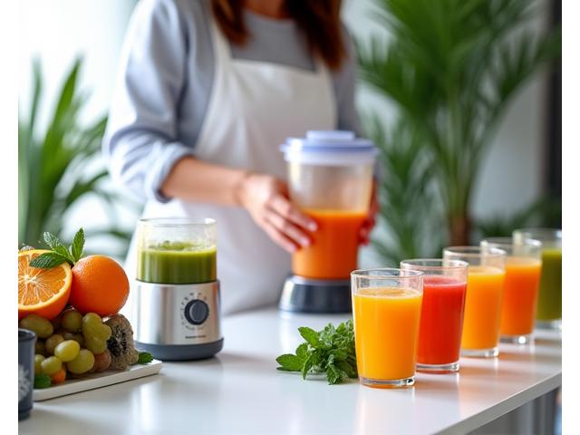 Kakitangan menyediakan jus segar untuk acara