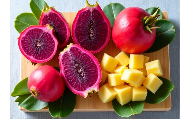 Aneka buah tropika tempatan seperti rambutan, manggis, naga, dan belimbing yang siap dipotong untuk salad