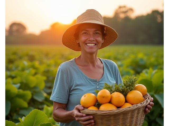 Petani mengumpul hasil segar di ladang tempatan